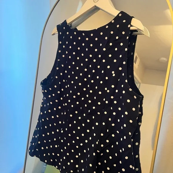 Polka Dot Sleeveless Top - Navy and White - Picture 2 of 3